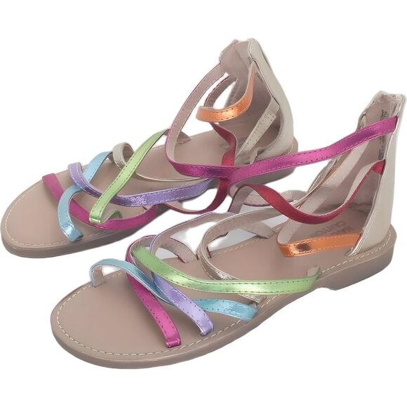 Girls Metallic Rainbow Gladiator Sandals by Harper Canyon Size 2 - Picture 2 of 6